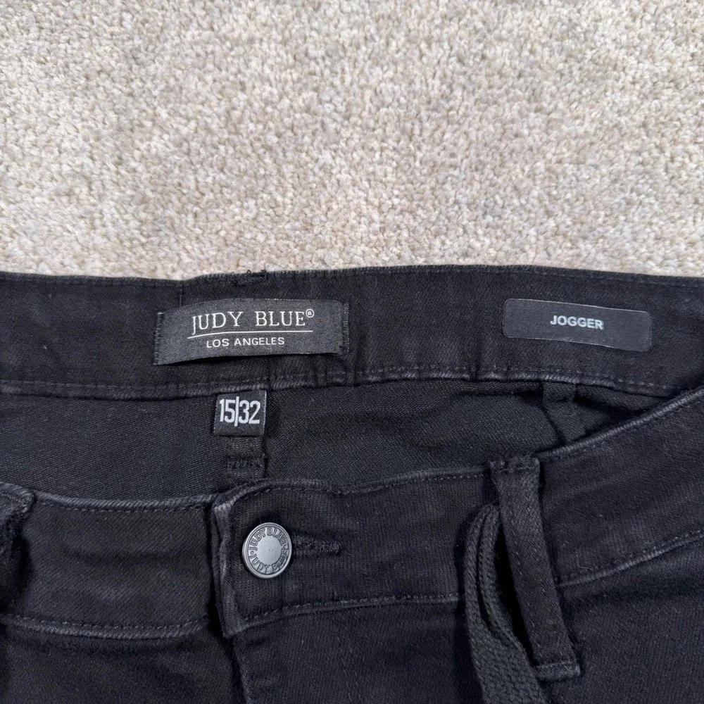 Judy Blue Jogger Pants Women 15/32(FIT 31x29) Black Drawstring High Rise Stretch